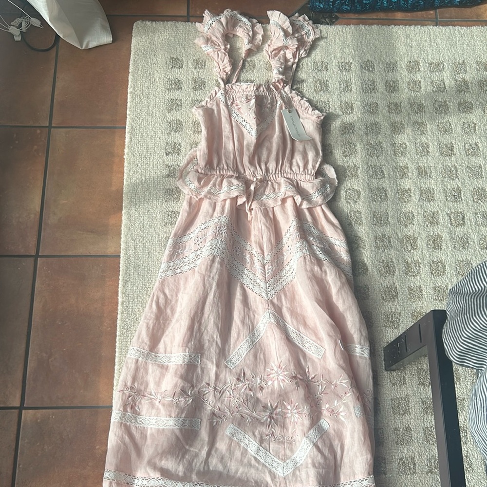 Nwt Loveshackfancy Cody Cinched Waist Linen Midi … - image 3